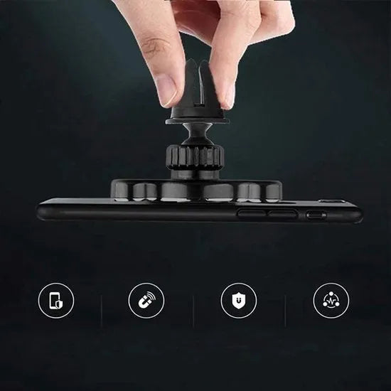 Telefoonhouder auto – Qi draadloos opladen 10W – Magnetische snellader – Dashboard/ventilatierooster – 360° verstelbaar – Zwart-Ilumina Benelux