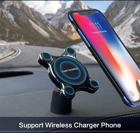 Telefoonhouder auto – Qi draadloos opladen 10W – Magnetische snellader – Dashboard/ventilatierooster – 360° verstelbaar – Zwart-Ilumina Benelux