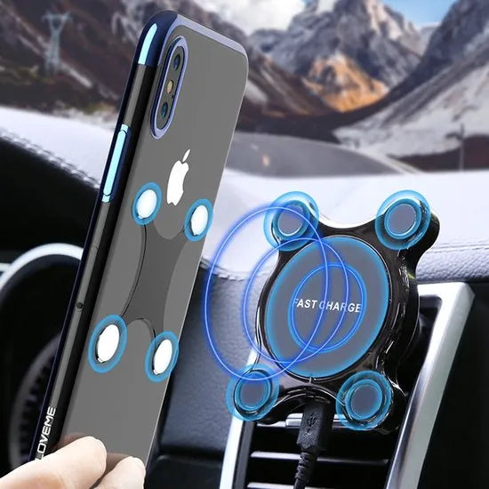 Telefoonhouder auto – Qi draadloos opladen 10W – Magnetische snellader – Dashboard/ventilatierooster – 360° verstelbaar – Zwart-Ilumina Benelux