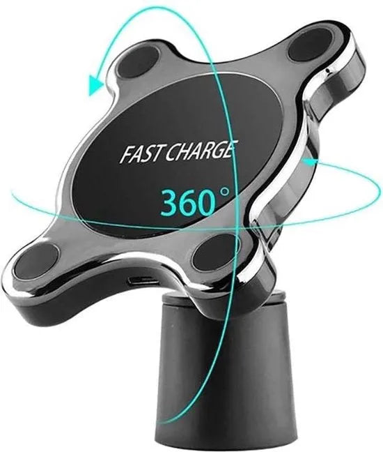 Telefoonhouder auto – Qi draadloos opladen 10W – Magnetische snellader – Dashboard/ventilatierooster – 360° verstelbaar – Zwart-Ilumina Benelux