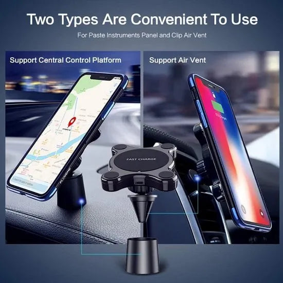 Telefoonhouder auto – Qi draadloos opladen 10W – Magnetische snellader – Dashboard/ventilatierooster – 360° verstelbaar – Zwart-Ilumina Benelux