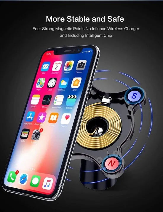 Telefoonhouder auto – Qi draadloos opladen 10W – Magnetische snellader – Dashboard/ventilatierooster – 360° verstelbaar – Zwart-Ilumina Benelux
