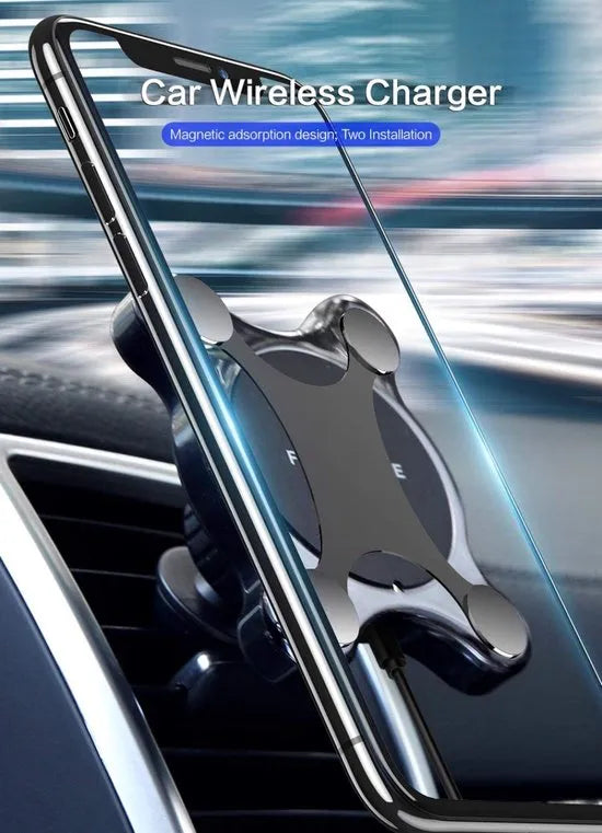 Telefoonhouder auto – Qi draadloos opladen 10W – Magnetische snellader – Dashboard/ventilatierooster – 360° verstelbaar – Zwart-Ilumina Benelux