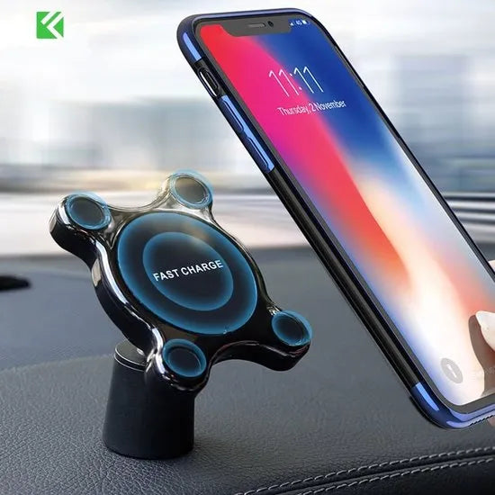 Telefoonhouder auto – Qi draadloos opladen 10W – Magnetische snellader – Dashboard/ventilatierooster – 360° verstelbaar – Zwart-Ilumina Benelux