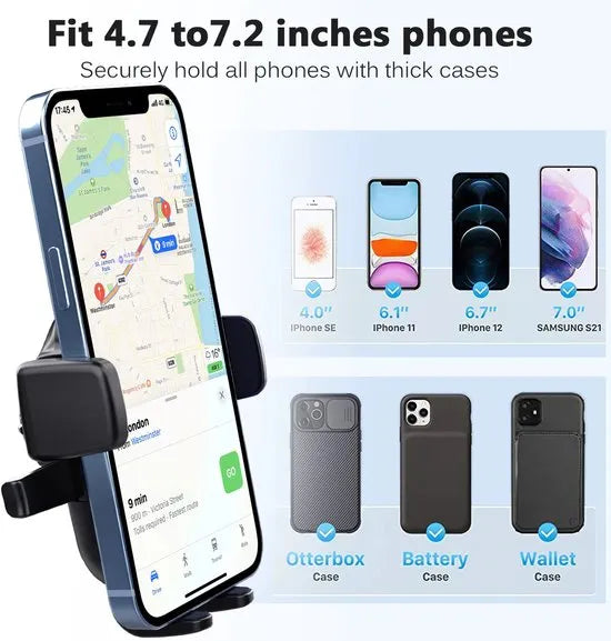 Telefoonhouder auto – Sterke zuignap – Voor raam & dashboard – 360° draaibaar – Zwart-Ilumina Benelux