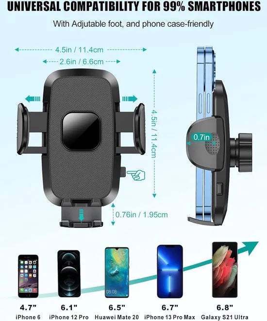 Telefoonhouder auto – Telescopische arm – Verstelbaar klik- en klemsysteem – Zuignap voorruit & dashboard – Zwart-Ilumina Benelux