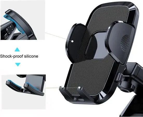 Telefoonhouder auto – Telescopische arm – Verstelbaar klik- en klemsysteem – Zuignap voorruit & dashboard – Zwart-Ilumina Benelux