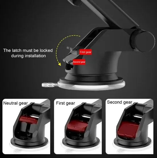 Telefoonhouder auto – Telescopische arm – Verstelbaar klik- en klemsysteem – Zuignap voorruit & dashboard – Zwart-Ilumina Benelux