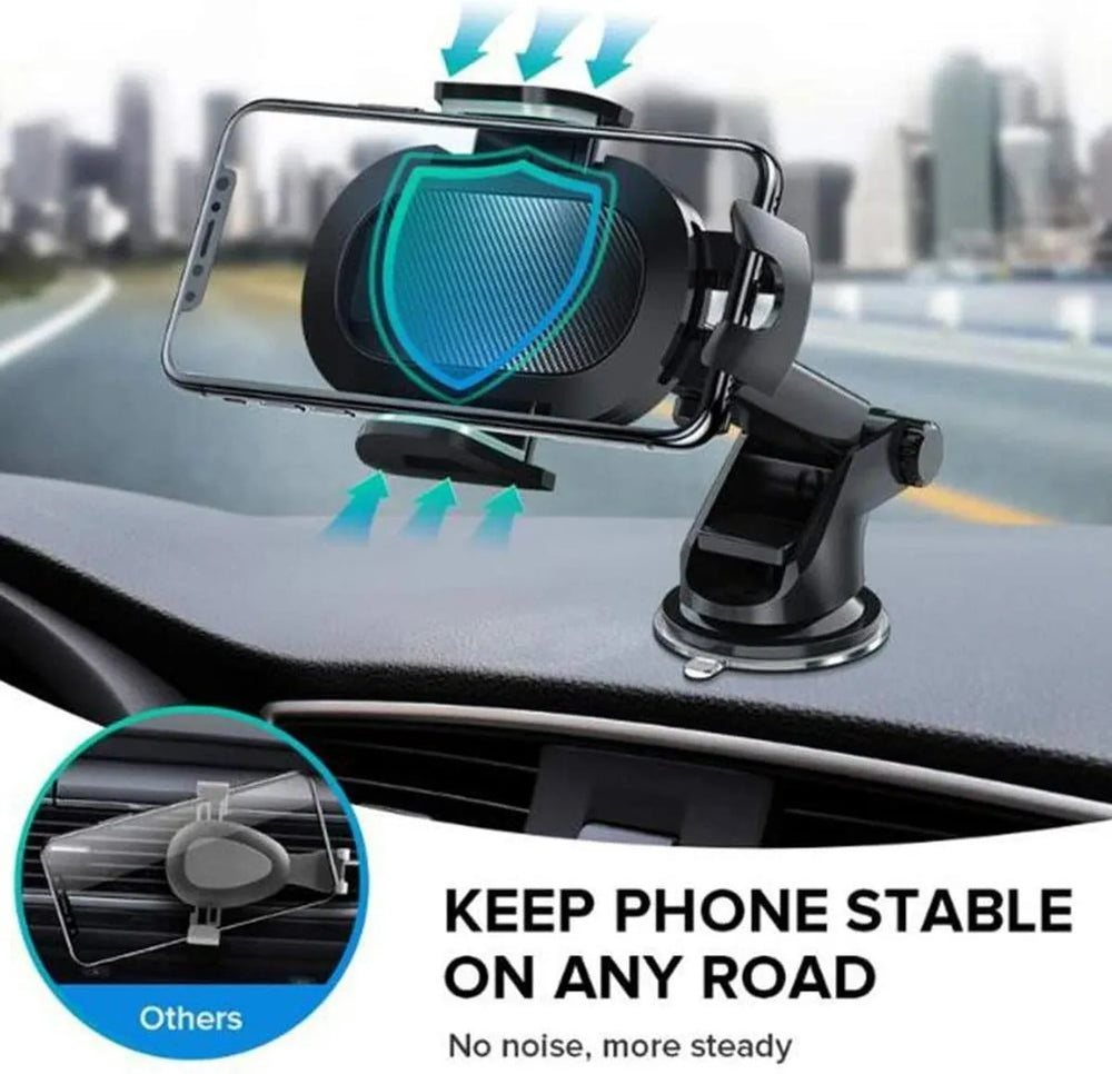 Telefoonhouder auto – Universele dashboard & voorruit houder – Zuignap montage – 360° draaibaar – Zwart-Telefoonhouders-Ilumina Benelux