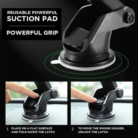 Telefoonhouder auto – Universele dashboard & voorruit houder – Zuignap montage – 360° draaibaar – Zwart-Telefoonhouders-Ilumina Benelux
