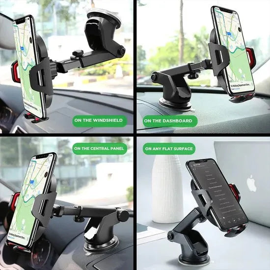 Telefoonhouder auto – Universele dashboard & voorruit houder – Zuignap montage – 360° draaibaar – Zwart-Telefoonhouders-Ilumina Benelux