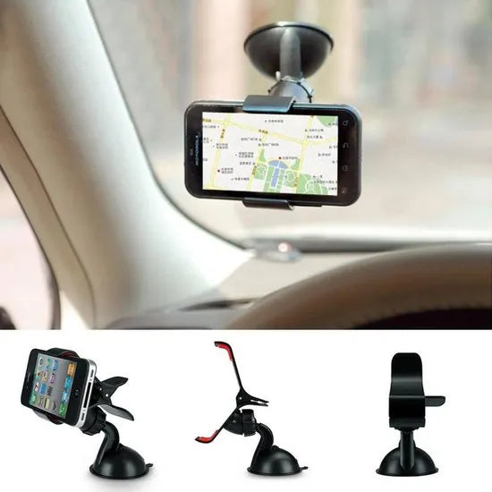 Telefoonhouder auto – Universele Klemhouder – Voor Voorruit Dashboard Raam Bureau – 360° Draaibaar – Zwart-Ilumina Benelux