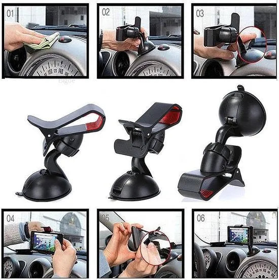 Telefoonhouder auto – Universele Klemhouder – Voor Voorruit Dashboard Raam Bureau – 360° Draaibaar – Zwart-Ilumina Benelux