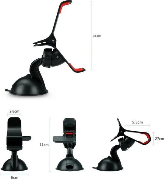 Telefoonhouder auto – Universele Klemhouder – Voor Voorruit Dashboard Raam Bureau – 360° Draaibaar – Zwart-Ilumina Benelux