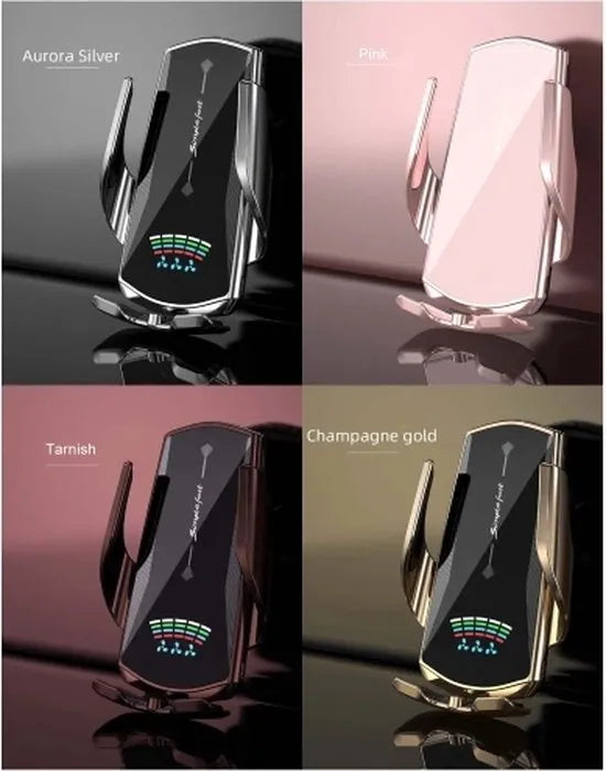 Telefoonhouder Auto – Ventilatierooster – Draadloze Oplader – 360° Draaibaar – Zilver-Ilumina Benelux