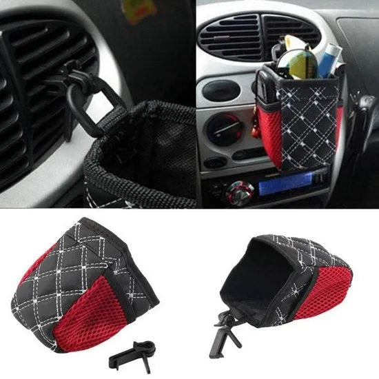 Telefoonhouder auto – Ventilatierooster houder met opbergtas – Pocket organizer voor telefoon/bril/pen – Universeel – Zwart-Telefoonhouders-Ilumina Benelux