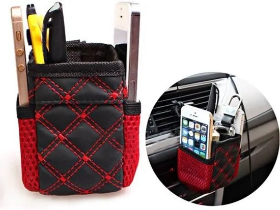 Telefoonhouder auto – Ventilatierooster houder met opbergtas – Pocket organizer voor telefoon/bril/pen – Universeel – Zwart-Telefoonhouders-Ilumina Benelux