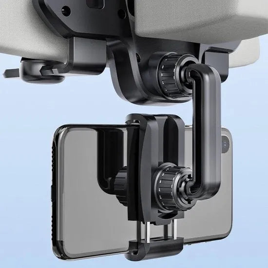 Telefoonhouder auto – Voor binnenspiegel & hoofdsteun – Universeel smartphone houder – 360° draaibaar – Zwart-Ilumina Benelux