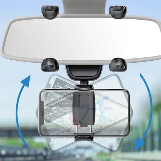 Telefoonhouder auto – Voor binnenspiegel & hoofdsteun – Universeel smartphone houder – 360° draaibaar – Zwart-Ilumina Benelux