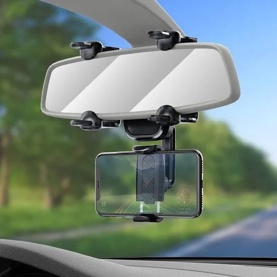 Telefoonhouder auto – Voor binnenspiegel & hoofdsteun – Universeel smartphone houder – 360° draaibaar – Zwart-Ilumina Benelux