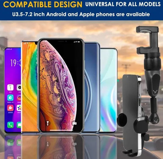 Telefoonhouder auto – Voor binnenspiegel & hoofdsteun – Verstelbaar – Universele smartphonehouder – Zwart-Ilumina Benelux