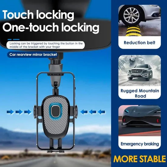 Telefoonhouder auto – Voor binnenspiegel & hoofdsteun – Verstelbaar – Universele smartphonehouder – Zwart-Ilumina Benelux