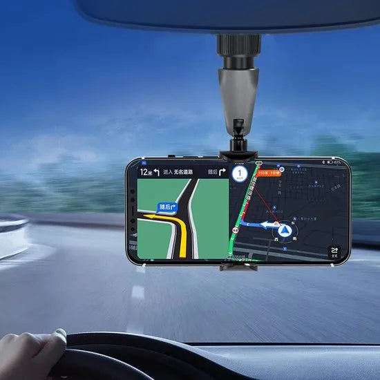 Telefoonhouder auto – Voor binnenspiegel & hoofdsteun – Verstelbaar – Universele smartphonehouder – Zwart-Ilumina Benelux