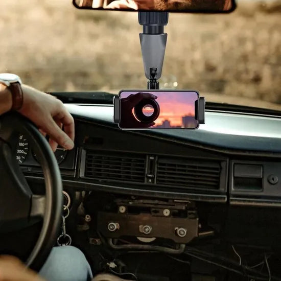 Telefoonhouder auto – Voor binnenspiegel & hoofdsteun – Verstelbaar – Universele smartphonehouder – Zwart-Ilumina Benelux