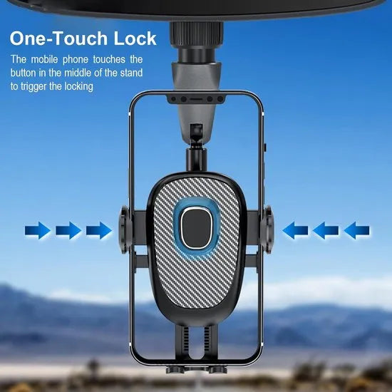 Telefoonhouder auto – Voor binnenspiegel & hoofdsteun – Verstelbaar – Universele smartphonehouder – Zwart-Ilumina Benelux