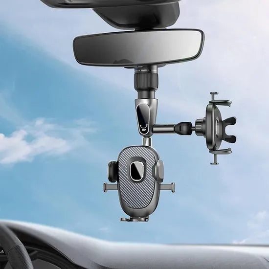 Telefoonhouder auto – Voor binnenspiegel & hoofdsteun – Verstelbaar – Universele smartphonehouder – Zwart-Ilumina Benelux