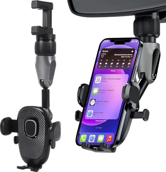 Telefoonhouder auto – Voor binnenspiegel & hoofdsteun – Verstelbaar – Universele smartphonehouder – Zwart-Ilumina Benelux