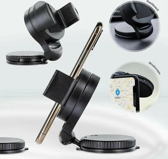 Telefoonhouder auto – Voorruit & Dashboard Zuignap – 360° Draaibaar – Sterke Grip – Zwart-Ilumina Benelux