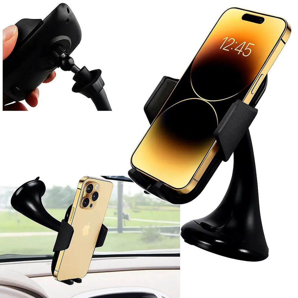 Telefoonhouder auto – Voorruit & Dashboard – Zuignap – 360° Draaibaar – Verstelbare Grip – Zwart-Ilumina Benelux