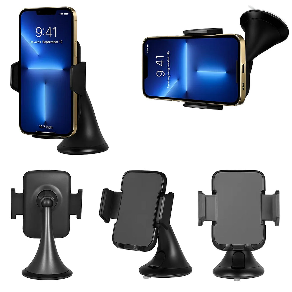 Telefoonhouder auto – Voorruit & Dashboard – Zuignap – 360° Draaibaar – Verstelbare Grip – Zwart-Ilumina Benelux
