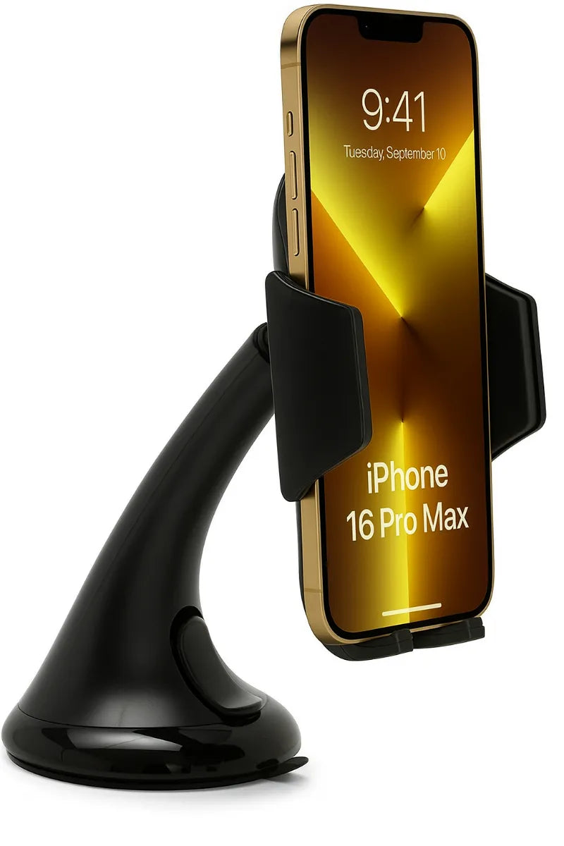 Telefoonhouder auto – Voorruit & Dashboard – Zuignap – 360° Draaibaar – Verstelbare Grip – Zwart-Ilumina Benelux