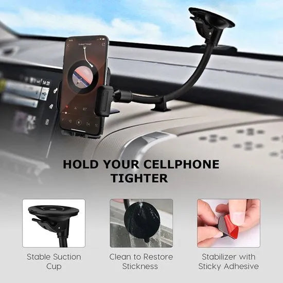 Telefoonhouder auto – Voorruit houder met lange arm – 360° draaibaar – LB-516 – Zwart-Ilumina Benelux