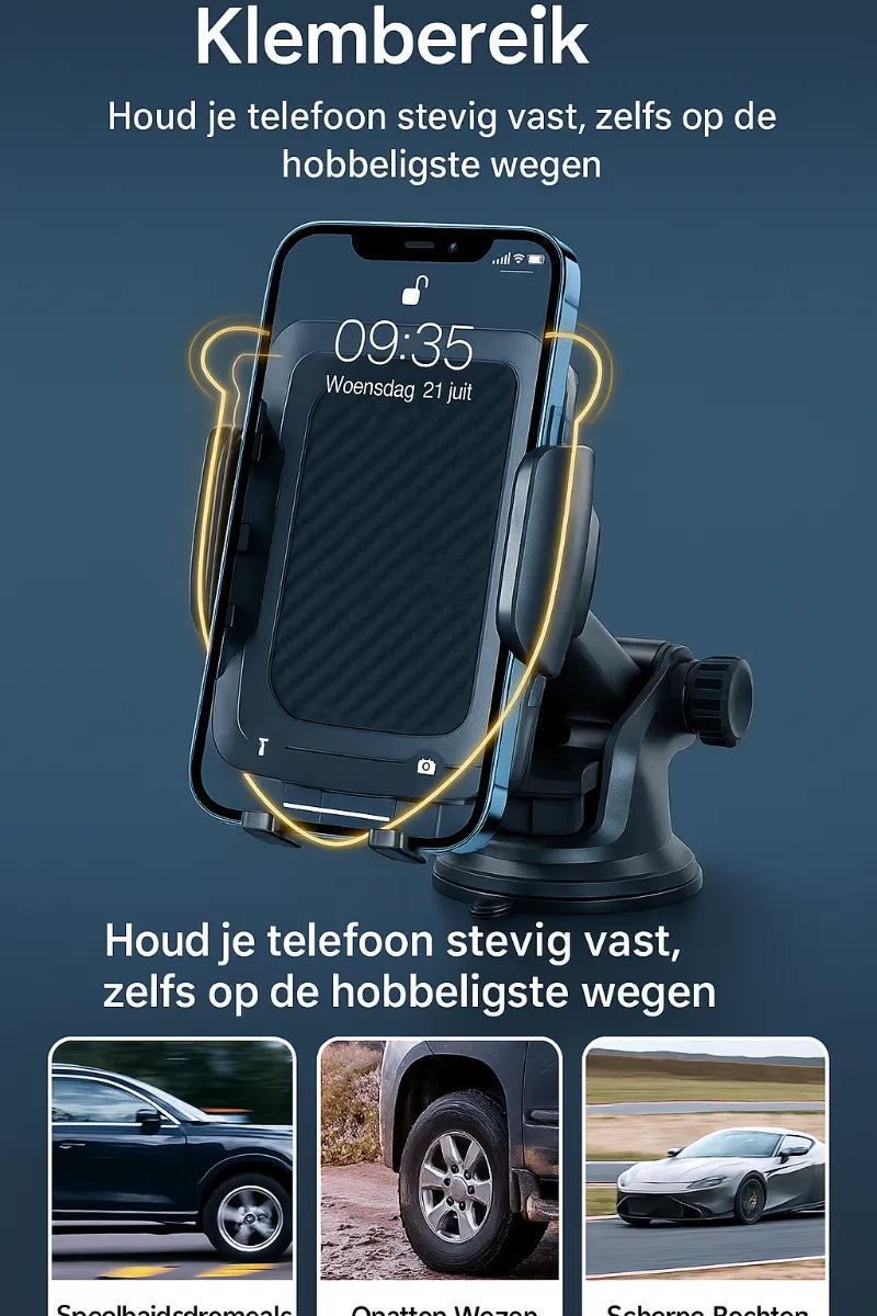 Telefoonhouder auto – Zuignap Dashboard/Raam – Klembevestiging – 360° Draaibaar – Zwart-Ilumina Benelux