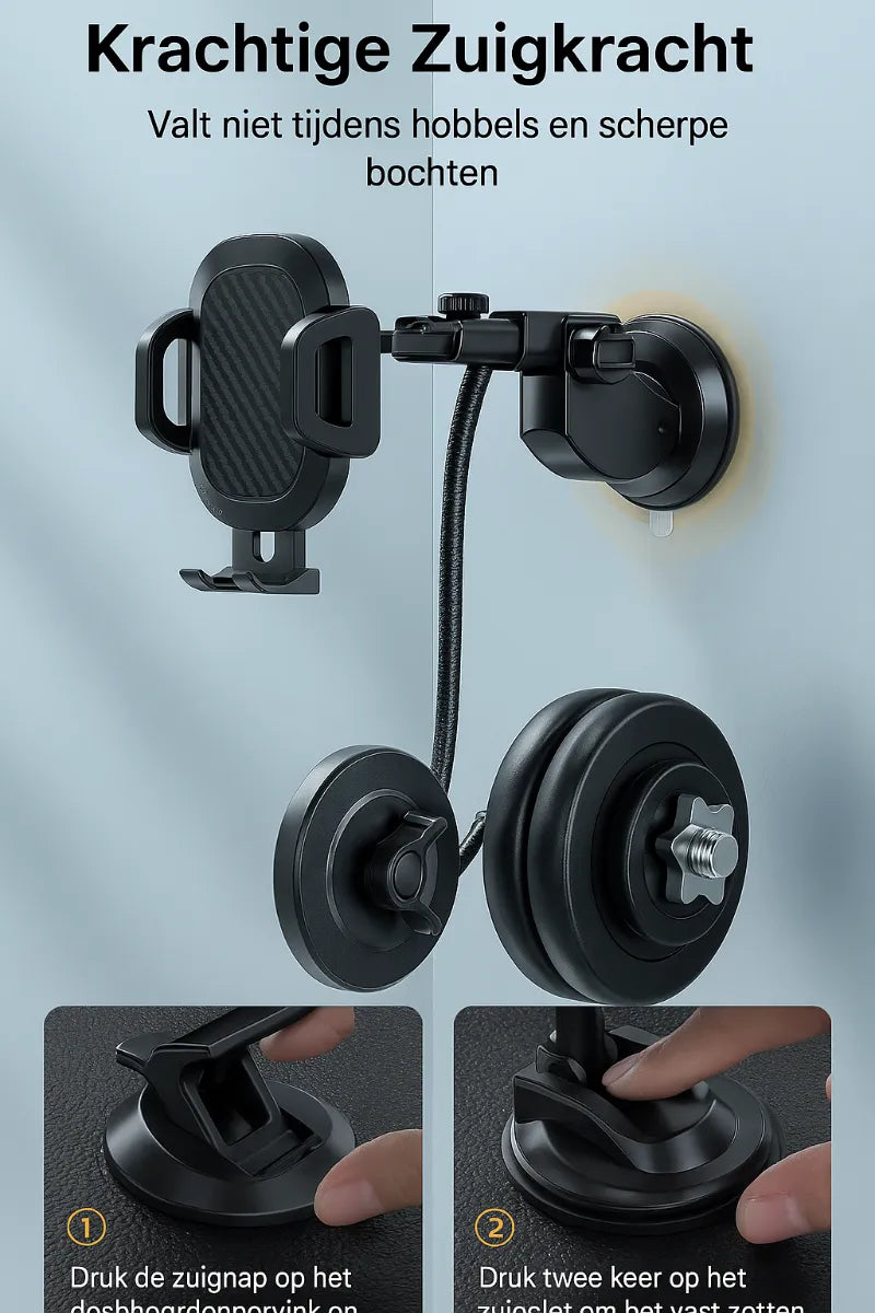 Telefoonhouder auto – Zuignap Dashboard/Raam – Klembevestiging – 360° Draaibaar – Zwart-Ilumina Benelux