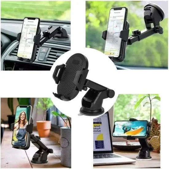 Telefoonhouder auto – Zuignap Dashboard/Raam – Klembevestiging – 360° Draaibaar – Zwart-Ilumina Benelux