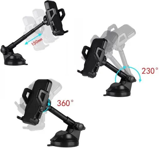Telefoonhouder auto – Zuignap Raam & Dashboard – Bureauhouder – 360° Draaibaar – Voor Smartphones t/m 6,9 inch – Zwart-Ilumina Benelux