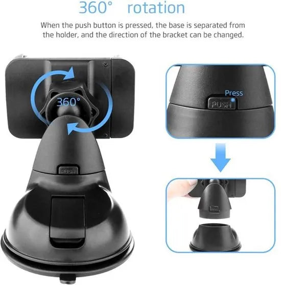 Telefoonhouder auto – Zuignap Voorruit & Dashboard – 360° Draaibaar – Universeel – Zwart-Ilumina Benelux