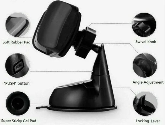 Telefoonhouder auto – Zuignap Voorruit & Dashboard – 360° Draaibaar – Universeel – Zwart-Ilumina Benelux