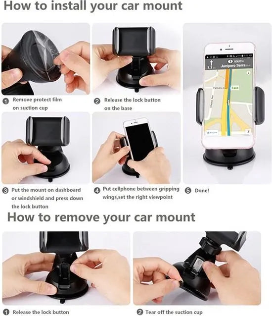 Telefoonhouder auto – Zuignap Voorruit & Dashboard – 360° Draaibaar – Universeel – Zwart-Ilumina Benelux