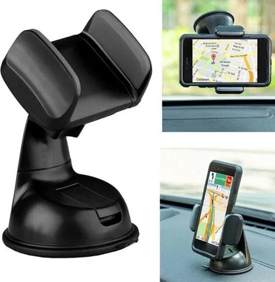 Telefoonhouder auto – Zuignap Voorruit & Dashboard – 360° Draaibaar – Universeel – Zwart-Ilumina Benelux