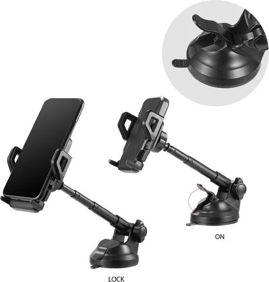 Telefoonhouder auto – Zuignap Voorruit/Dashboard/Bureau – 360° draaibaar – Voor smartphones 4-6,9 inch – Zwart-Ilumina Benelux