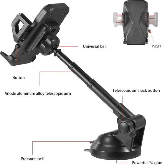 Telefoonhouder auto – Zuignap Voorruit/Dashboard/Bureau – 360° draaibaar – Voor smartphones 4-6,9 inch – Zwart-Ilumina Benelux