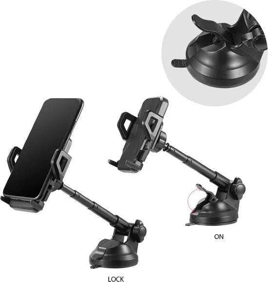 Telefoonhouder auto – Zuignap Voorruit/Dashboard/Bureau – 360° draaibaar – Voor smartphones 4-6,9 inch – Zwart-Ilumina Benelux