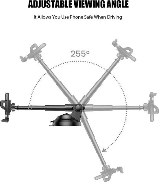 Telefoonhouder auto – Zuignap Voorruit/Dashboard/Bureau – 360° draaibaar – Voor smartphones 4-6,9 inch – Zwart-Ilumina Benelux