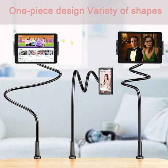 Telefoonhouder bed – Zwanenhals Tablethouder – 95cm Flexibele Arm – 360° Verstelbare Klem – Zwart-Ilumina Benelux