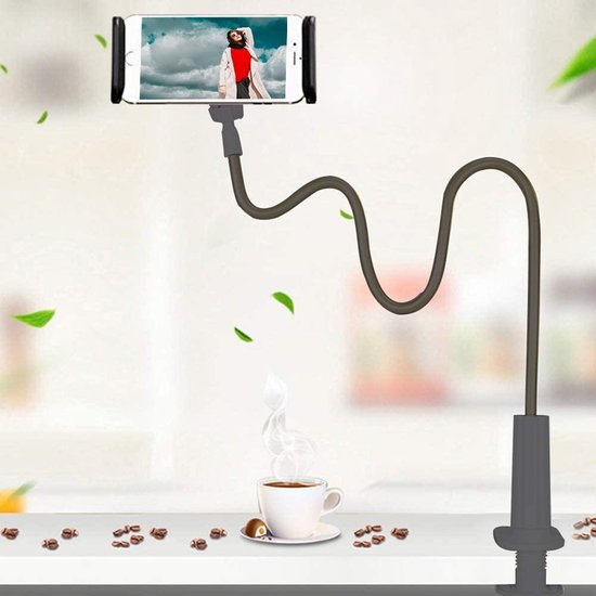 Telefoonhouder bed – Zwanenhals Tablethouder – 95cm Flexibele Arm – 360° Verstelbare Klem – Zwart-Ilumina Benelux